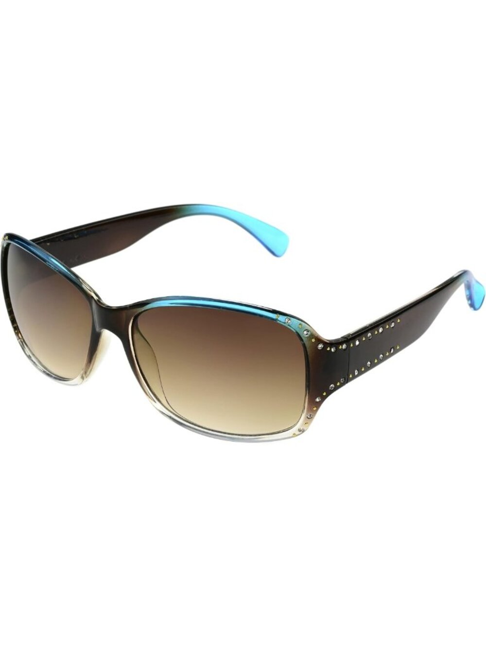 Stylish Women's Turquoise Studded Square Sunglasses with Blue Crystal Accents